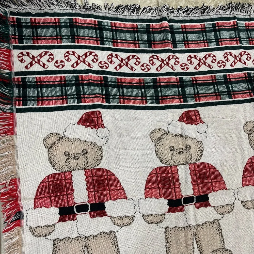 Crown Crafts Christmas Teddy Bears Woven Throw‎ Blanket Cotton Made in USA